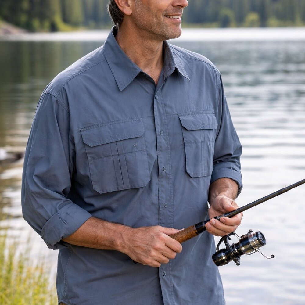Cabela’s Ultimate Guide Shirt Slate Blue Fishing Hiking Nylon